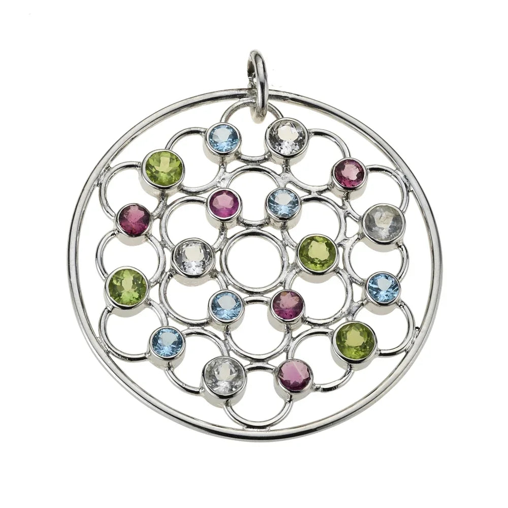 Anhänger Peridot, Topas, Turmalin facettiert "Facetten-Kreis", 5,0cm, rhodiniert - MeinSchmuckShop