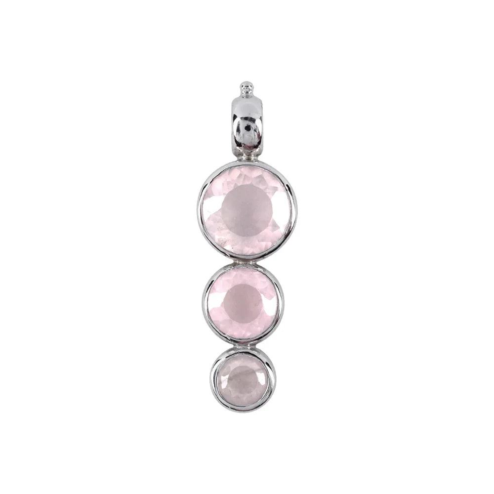 Anhänger Rosenquarz, rund (10mm, 8mm, 6mm), 3,8cm, rhodiniert - MeinSchmuckShop