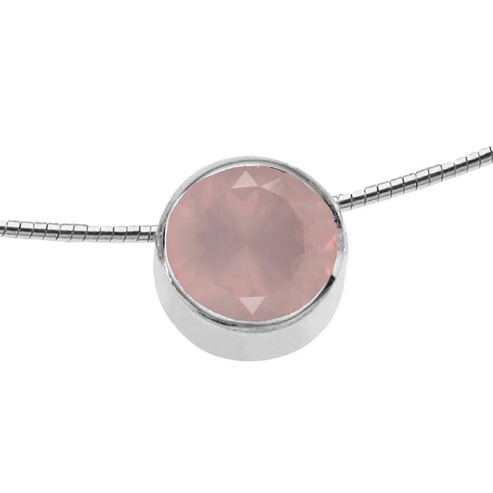 Anhänger Rosenquarz (12mm) facettiert, 1,3cm, rhodiniert - MeinSchmuckShop