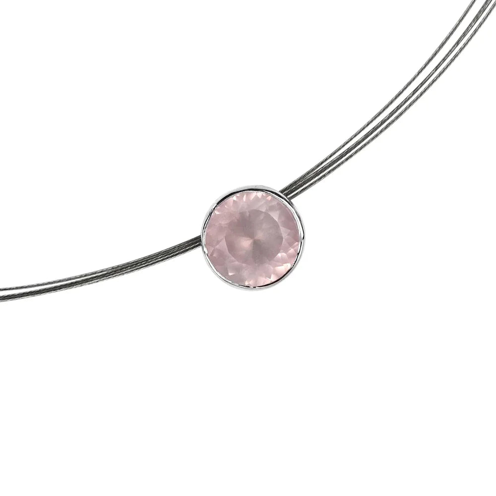 Anhänger Rosenquarz (08mm) facettiert, 1,0cm, rhodiniert - MeinSchmuckShop