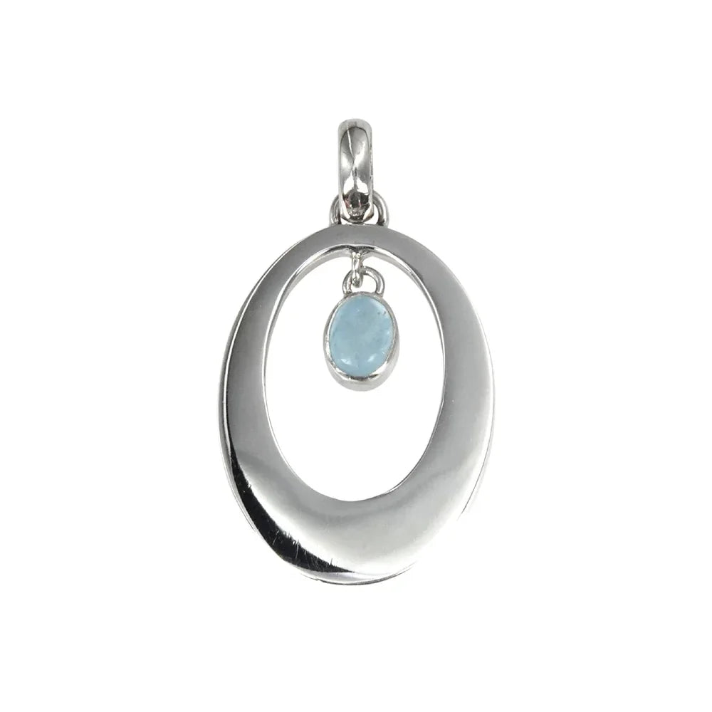Anhänger Aquamarin oval (8 x 6mm), 4,6cm, rhodiniert - MeinSchmuckShop