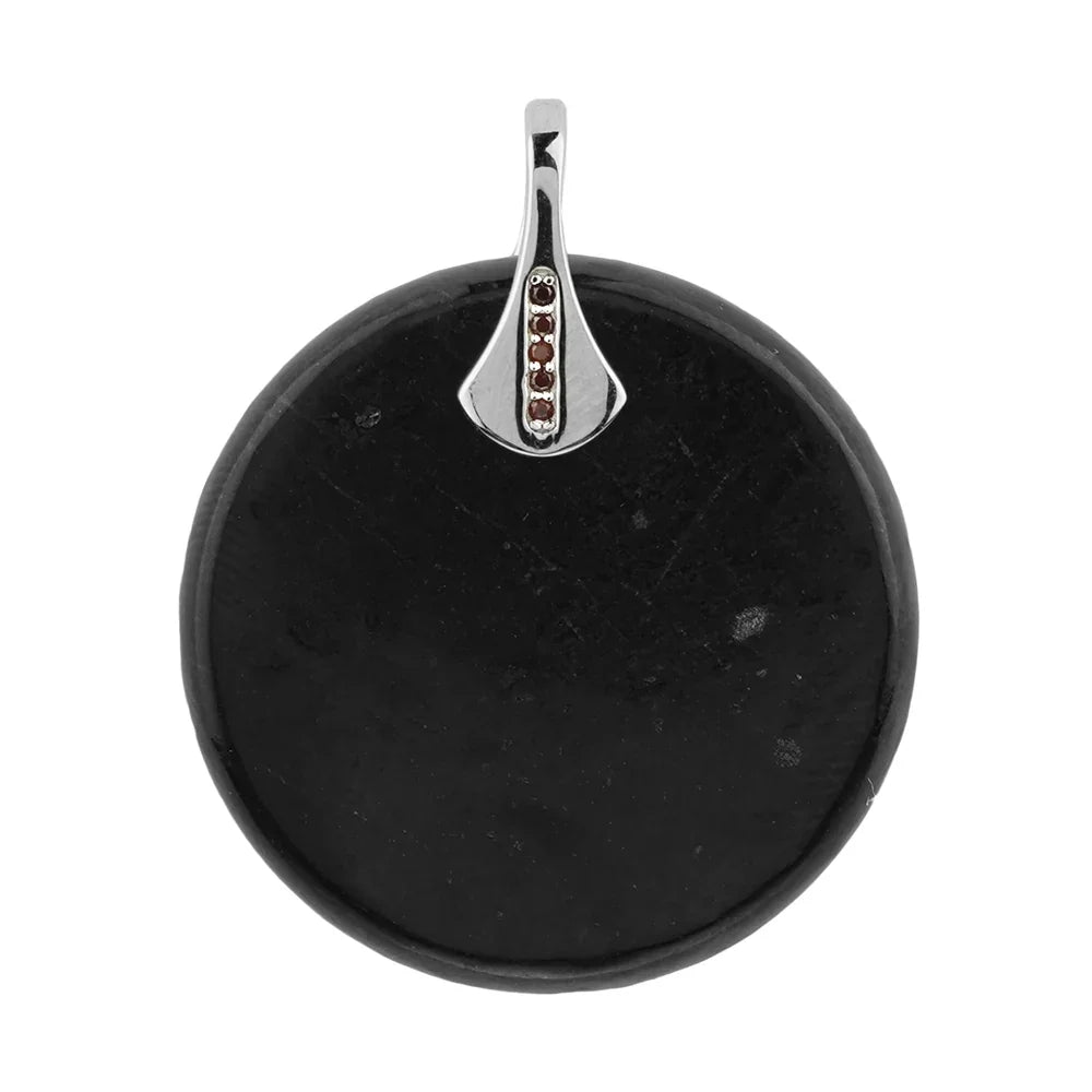 Anhänger Schungit (stab.) Kreis (30mm), Granat, 3,6cm, rhodiniert - MeinSchmuckShop