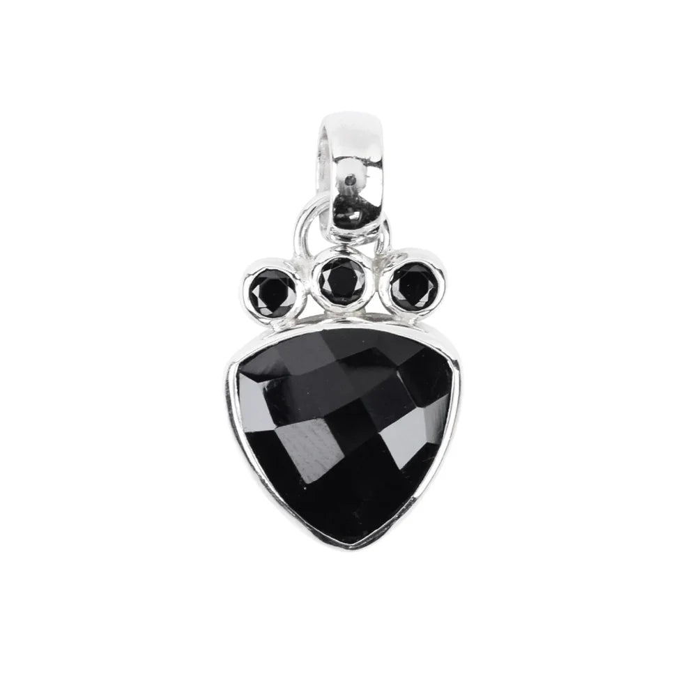 Anhänger Onyx-Trillion, Granat, Spinell schwarz, 2,7cm, rhodiniert - MeinSchmuckShop