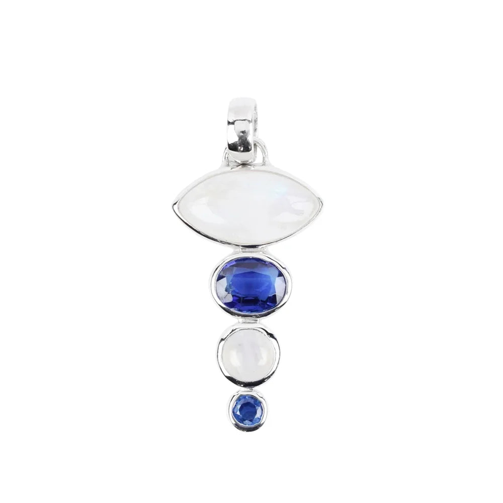 Anhänger Labradorit weiß, Disthen blau, 4,3cm - MeinSchmuckShop
