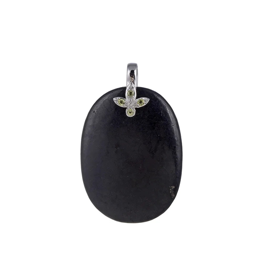 Anhänger Schungit (stab.) Oval (40 x 30mm). Peridot, 4,8cm, rhodiniert - MeinSchmuckShop