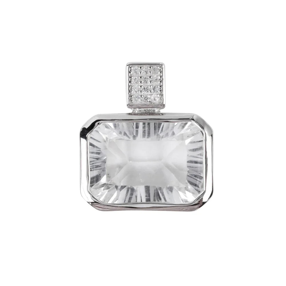 Anhänger Bergkristall Rechteck (15 x 10mm) Concave Cut, 1,9cm, rhodiniert - MeinSchmuckShop