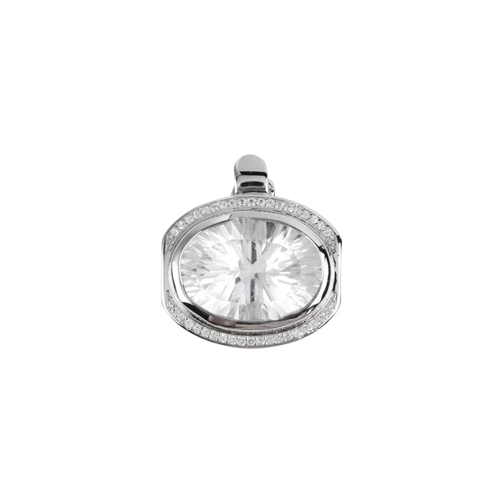 Anhänger Bergkristall, oval facettiert (Concave Cut), Topas, 2,2cm, rhodiniert - MeinSchmuckShop