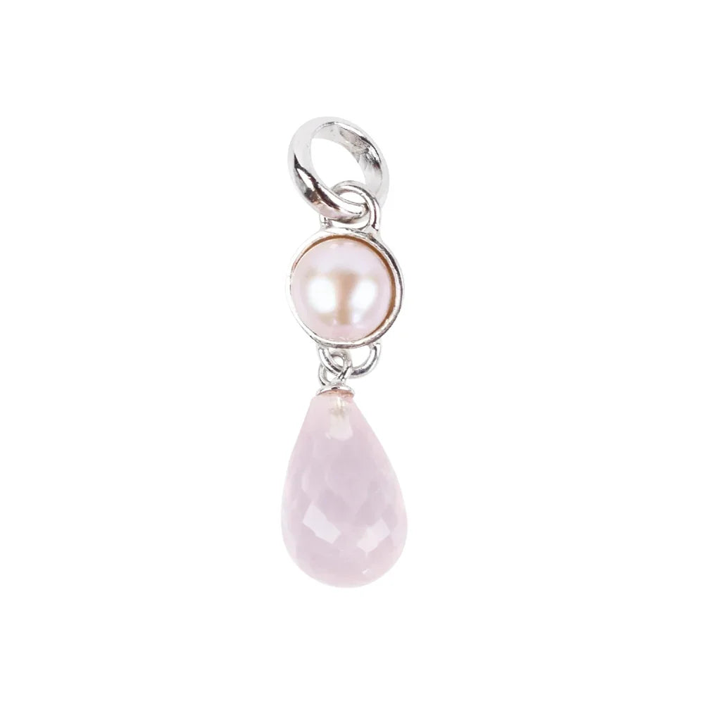 Anhänger Rosenquarz-Briolette, Perle (rosa), 3,2cm, rhodiniert - MeinSchmuckShop
