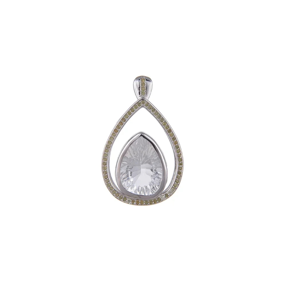 Anhänger Bergkristall, Tropfen mit Peridot, 3,5cm, rhodiniert - MeinSchmuckShop