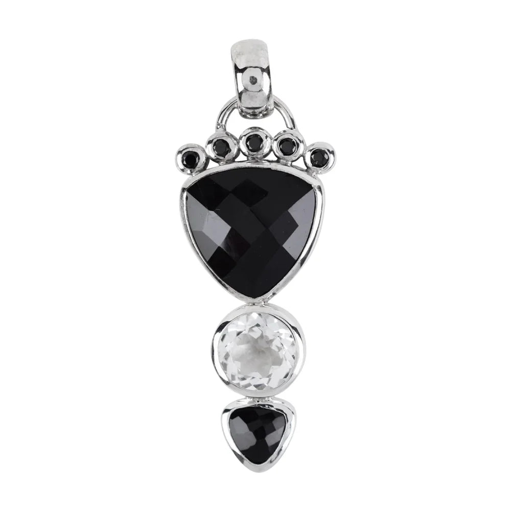 Anhänger Onyx-Trillion, Topas weiß, Spinell, 4,5cm, rhodiniert - MeinSchmuckShop