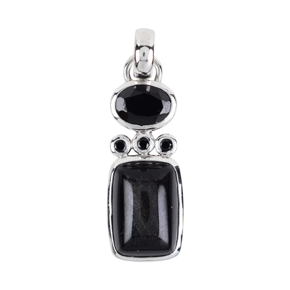 Anhänger, Silberglanzobsidian, Spinell (schwarz), 3,5cm, rhodiniert - MeinSchmuckShop