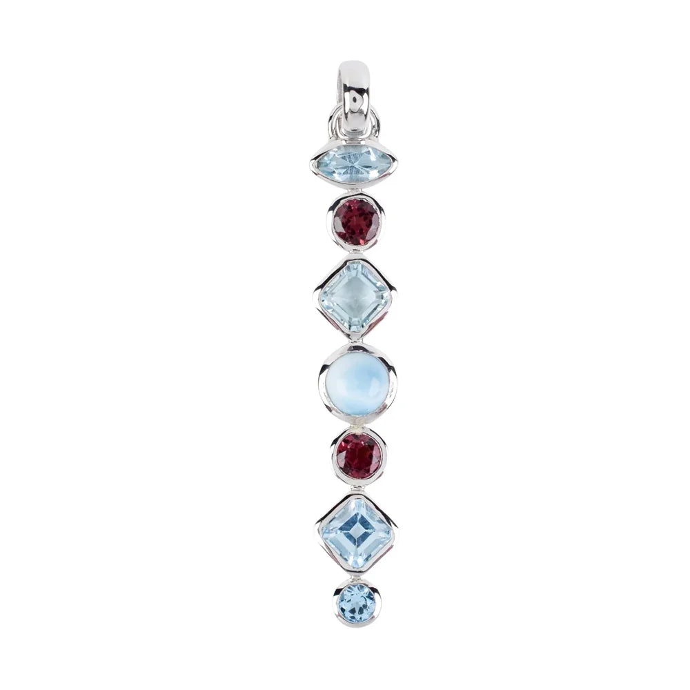 Anhänger Topas blau, Turmalin rosa, Larimar, 5,9cm, rhodiniert - MeinSchmuckShop