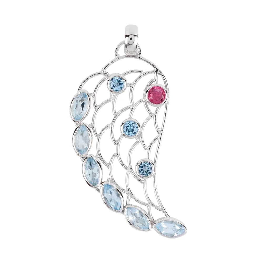 Anhänger Topas blau, Turmalin rosa, Flügel, 6,0cm - MeinSchmuckShop
