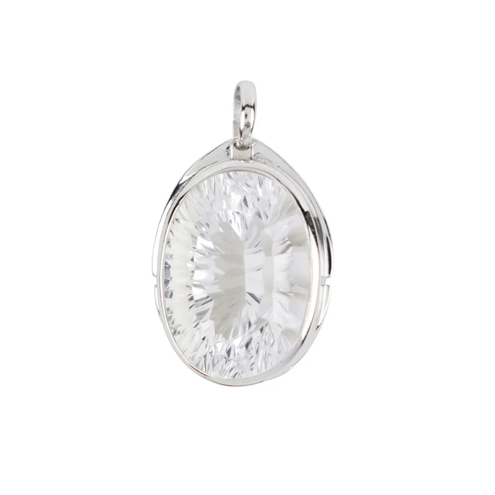Anhänger Bergkristall Oval facettiert (19 x 14mm), 2,8cm, rhodiniert, Concave Cut - MeinSchmuckShop