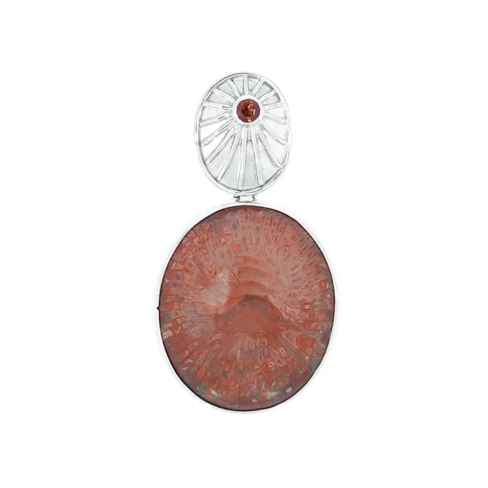 Anhänger Hornkoralle, Oval (25 x 20mm), Granat, 4,0cm, rhodiniert - MeinSchmuckShop