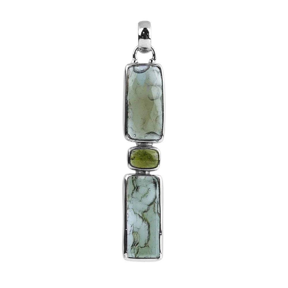 Anhänger Moldavit, Turmalin (grün), 4,6cm, rhodiniert - MeinSchmuckShop