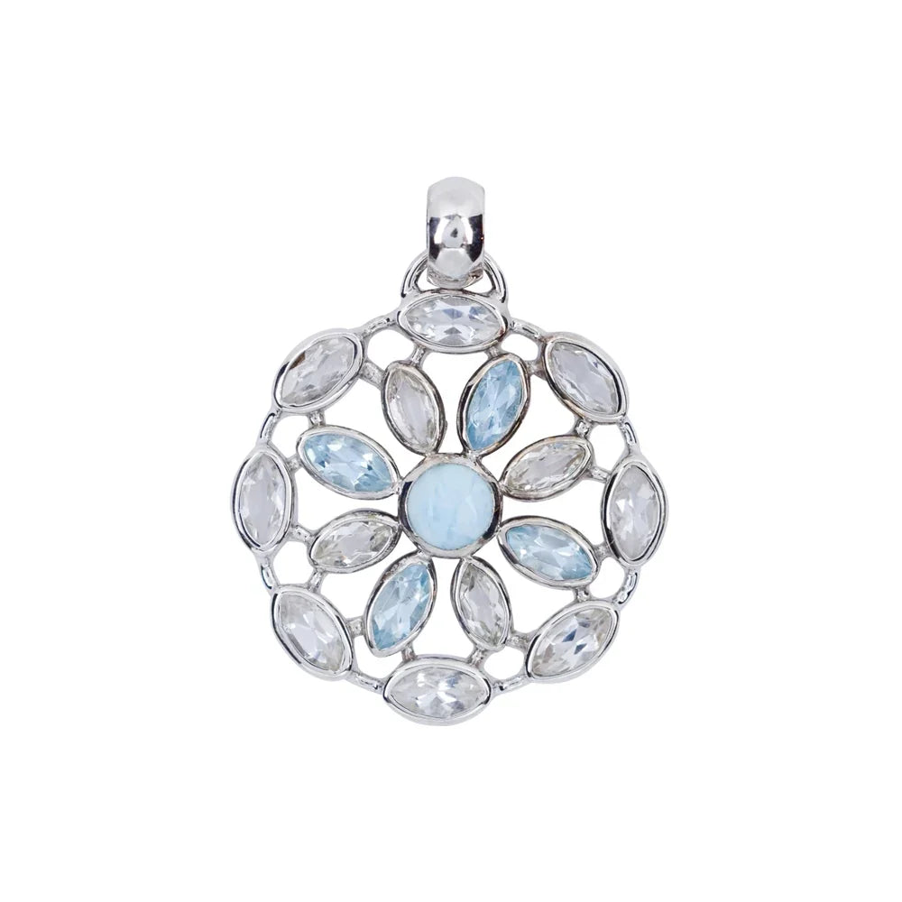Anhänger weiße und blaue Topase-Marquise, Larimar, 4,6cm, rhodiniert - MeinSchmuckShop