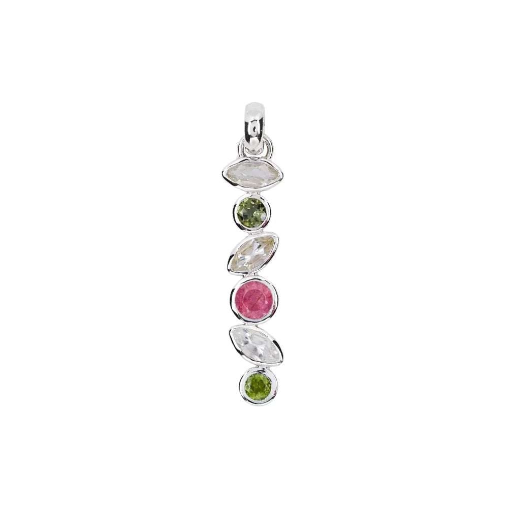 Anhänger Topas weiß, Turmalin grün und rosa, 4,6cm, rhodiniert - MeinSchmuckShop