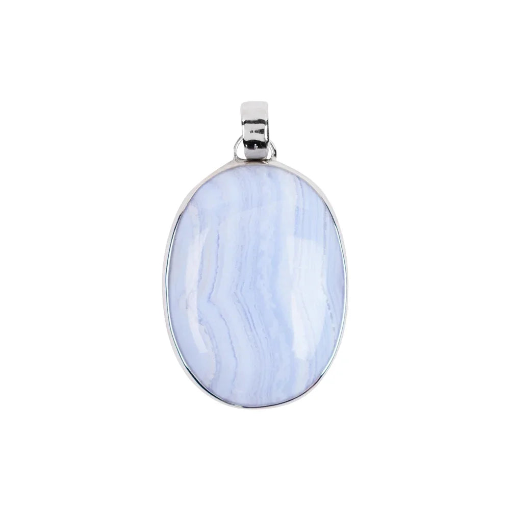 Anhänger Chalcedon blau oval, 4,0cm, rhodiniert - MeinSchmuckShop