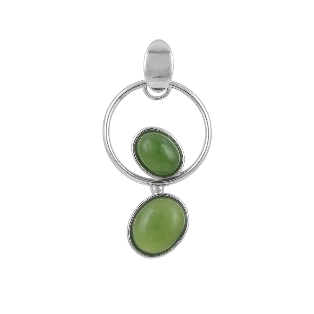 Anhänger Nephrit-Jade, Oval in Kreis, 3,6cm, rhodiniert - MeinSchmuckShop