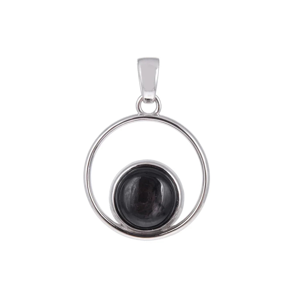 Anhänger Hypersthen rund (10mm), 2,9cm, platiniert - MeinSchmuckShop