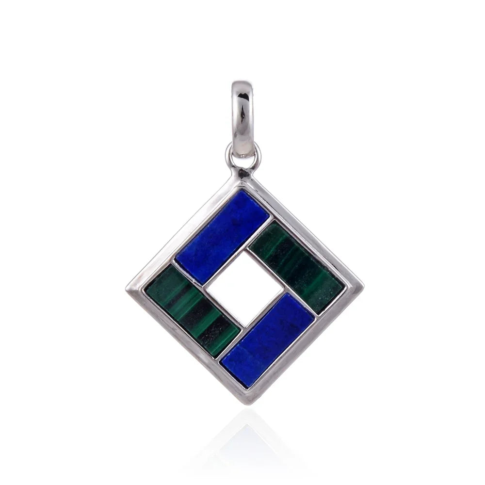 Anhänger Malachit, Lapis Lazuli Rechtecke (10 x 4mm), 3,3cm, rhodiniert - MeinSchmuckShop