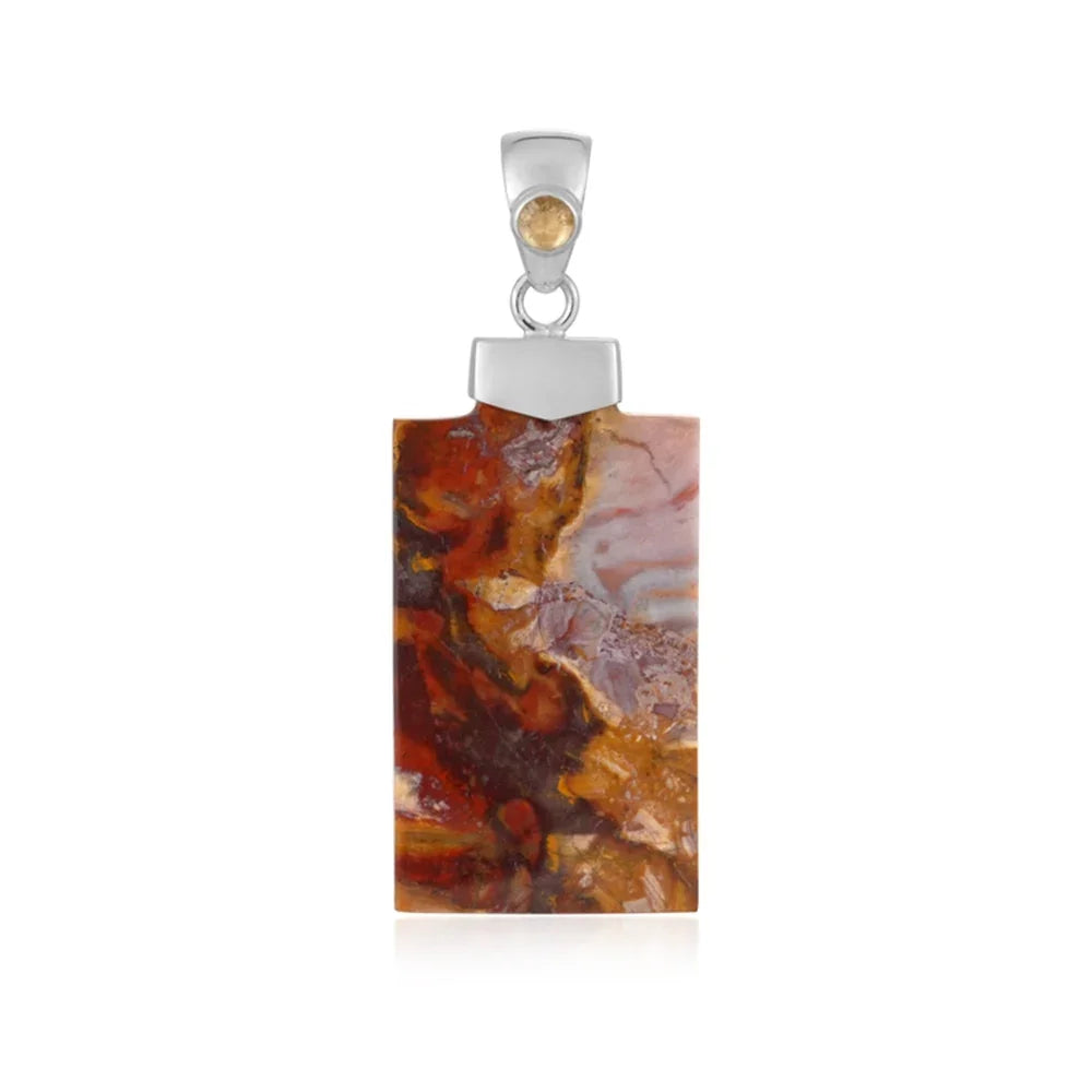 Anhänger Jaspis (red scale jasper), Rechteck (40 x 22mm), 5,5cm, platiniert - MeinSchmuckShop