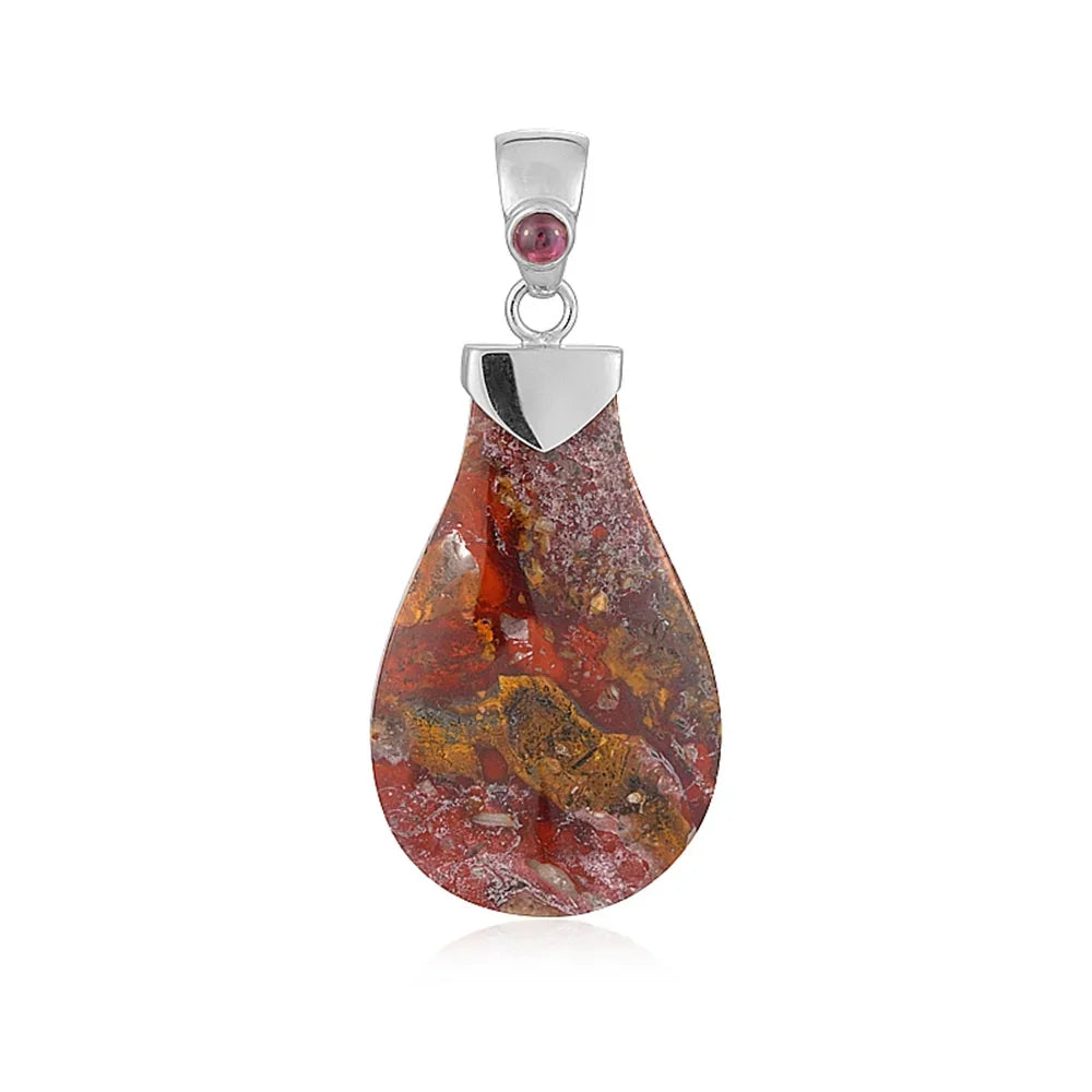 Anhänger Jaspis (red scale jasper), 5,5cm, rhodiniert - MeinSchmuckShop