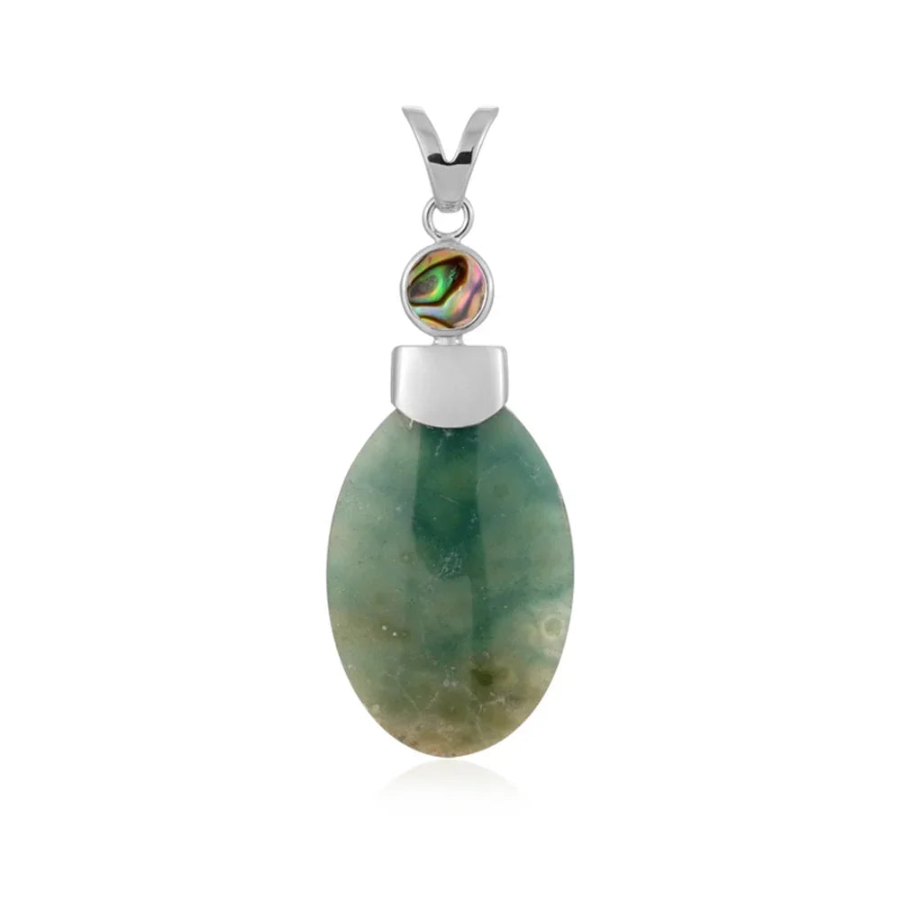 Anhänger Chalcedon (grün) Oval (38 x 24mm), 6,2cm, rhodiniert - MeinSchmuckShop