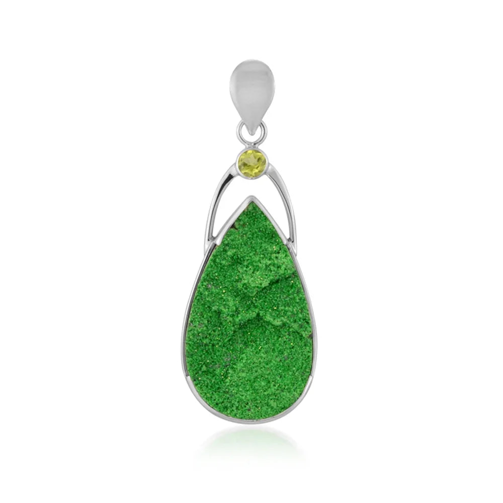 Anhänger Uwarowit, Tropfen (33 x 19mm), Peridot, 4,6cm, rhodiniert - MeinSchmuckShop