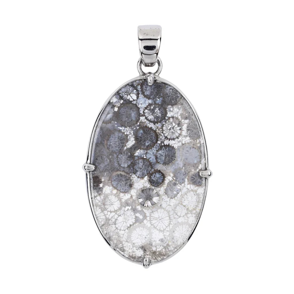Anhänger versteinerte Koralle, Oval (40 x 25mm), 5,5cm, platiniert - MeinSchmuckShop