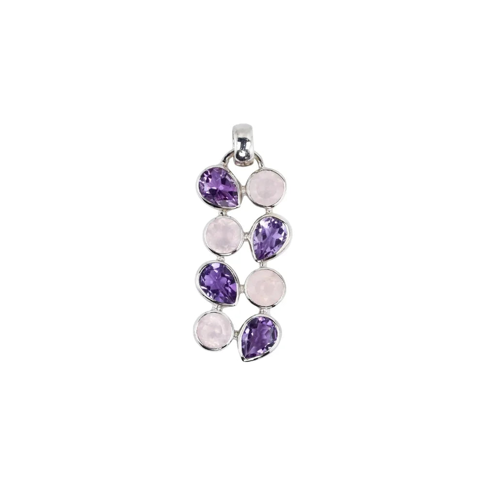 Anhänger Rosenquarz rund, Amethyst Tropfen, 4,0cm, platiniert - MeinSchmuckShop