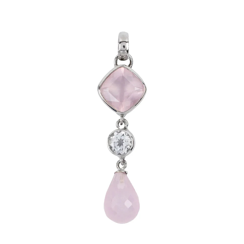 Anhänger Rosenquarz, Briolette (13mm), Cushion, Topas, 4,8cm, platiniert - MeinSchmuckShop