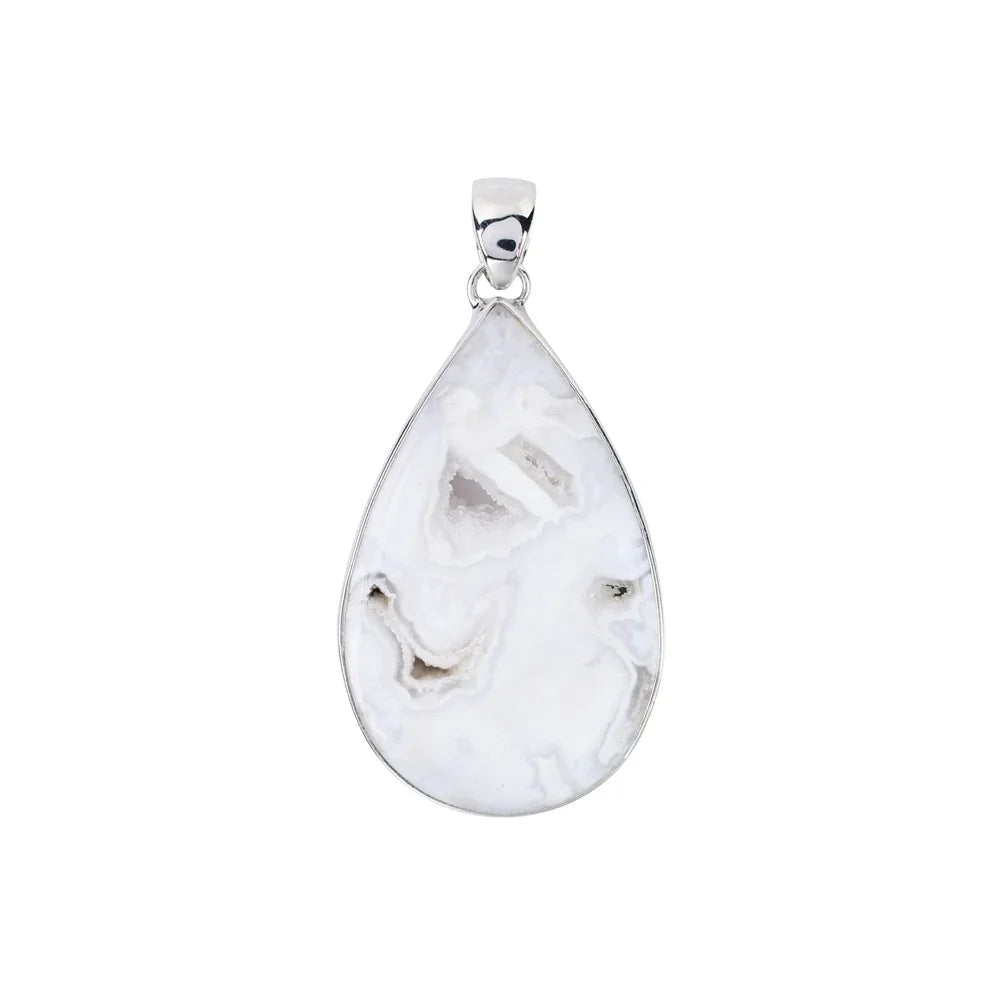 Anhänger Achat Druzy (weiß) Tropfen, 4,0cm, platiniert - MeinSchmuckShop