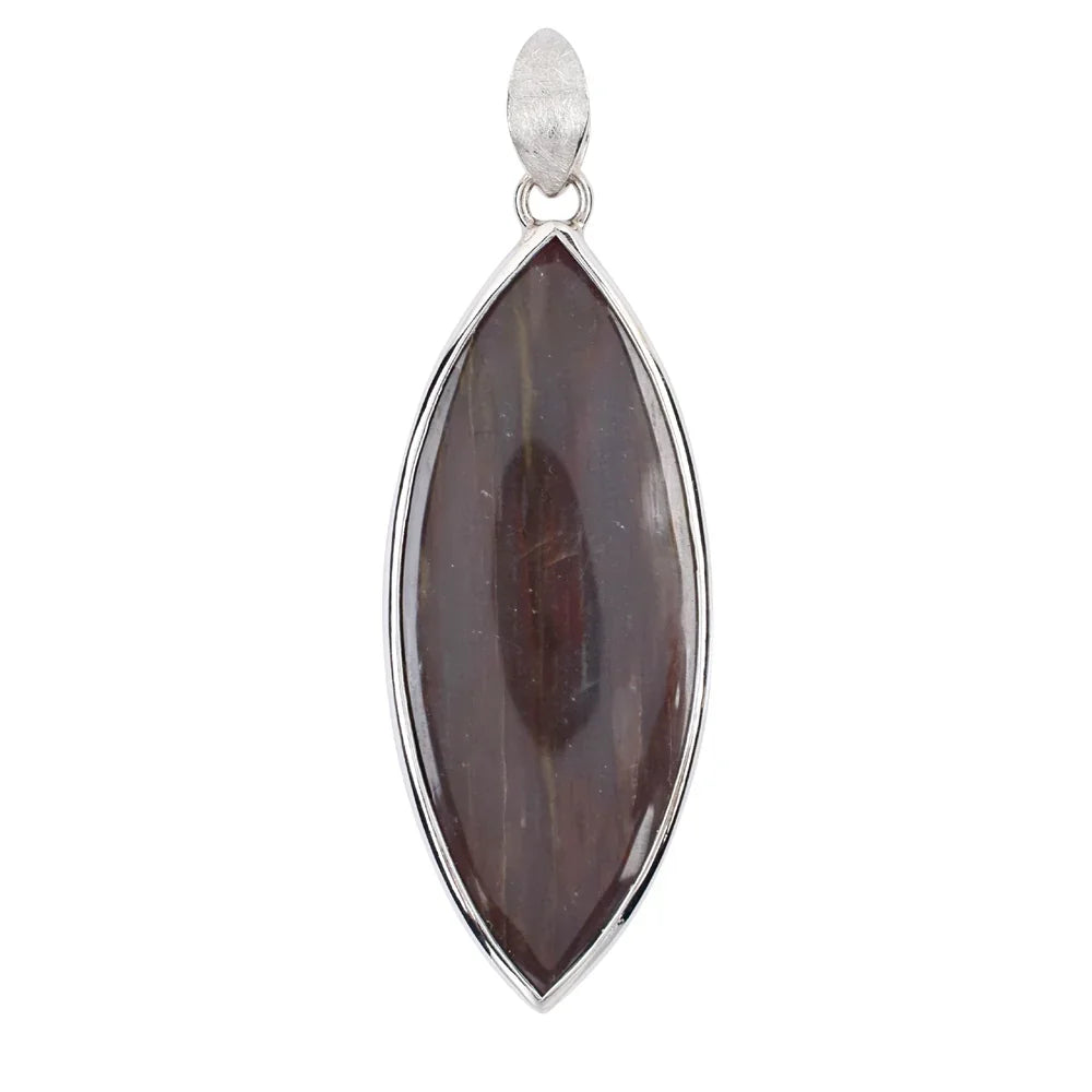 Anhänger versteinertes Holz, Marquise (50 x 20mm), 6,3cm, platiniert - MeinSchmuckShop