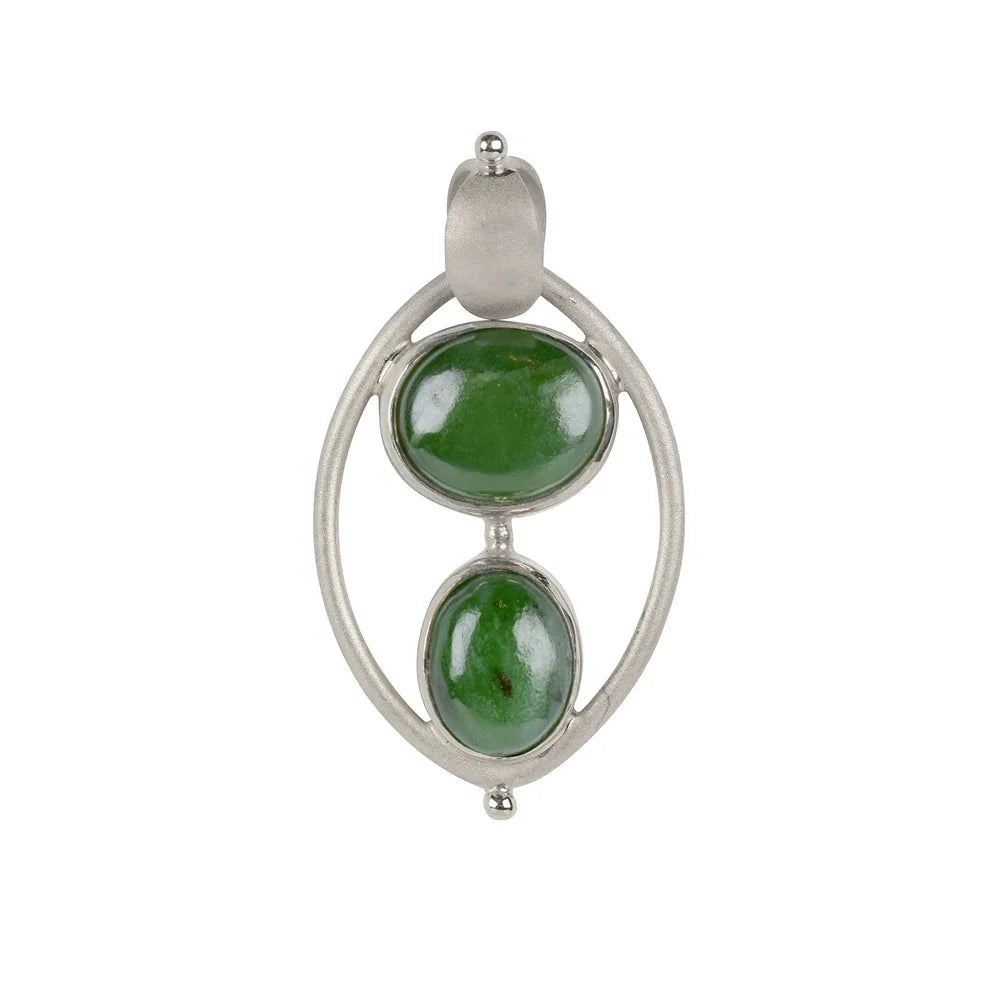 Anhänger Nephrit-Jade, Ovale in Oval, 4,1cm, platiniert - MeinSchmuckShop