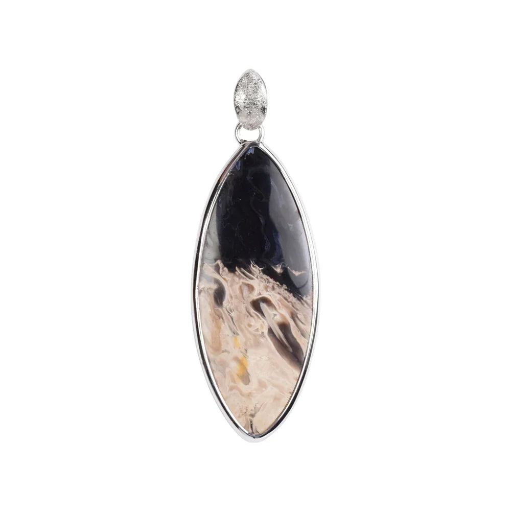 Anhänger versteinertes Palmholz, Marquise (50 x 20mm), 6,3cm, platiniert - MeinSchmuckShop