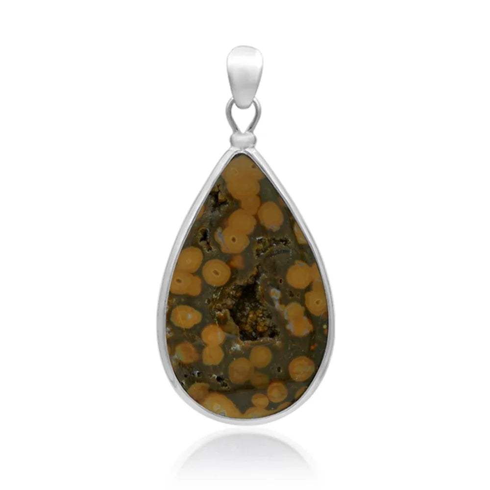 Anhänger Ozeanjaspis Tropfen (40 x 25mm), 5,3cm, platiniert - MeinSchmuckShop