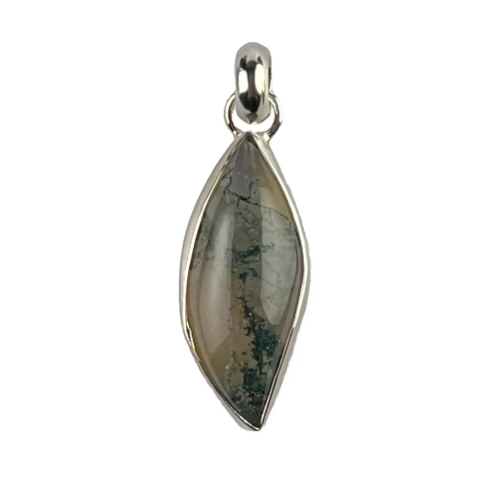 Anhänger Moosachat, Marquise (30 x 12mm), 4,0cm, platiniert - MeinSchmuckShop