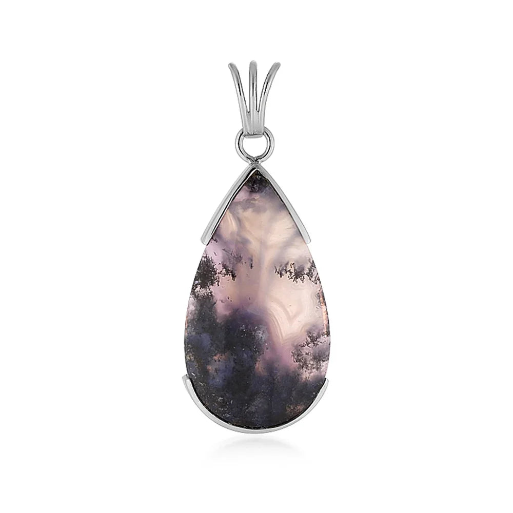 Anhänger Chalcedon (lila), Tropfen (30 x 25mm), 4,6cm, platiniert - MeinSchmuckShop