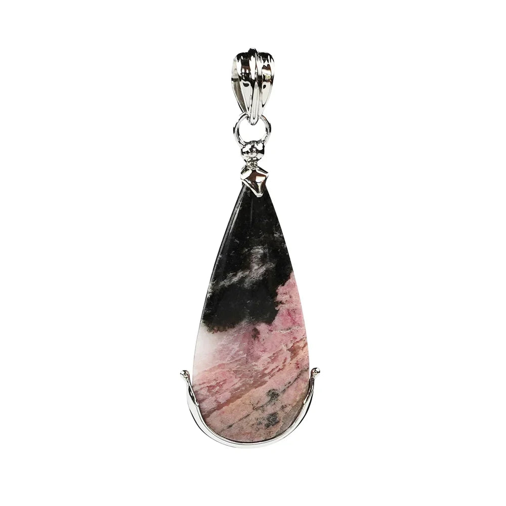 Anhänger Rhodonit Tropfen (40 x 18mm), 5,5cm, platiniert - MeinSchmuckShop