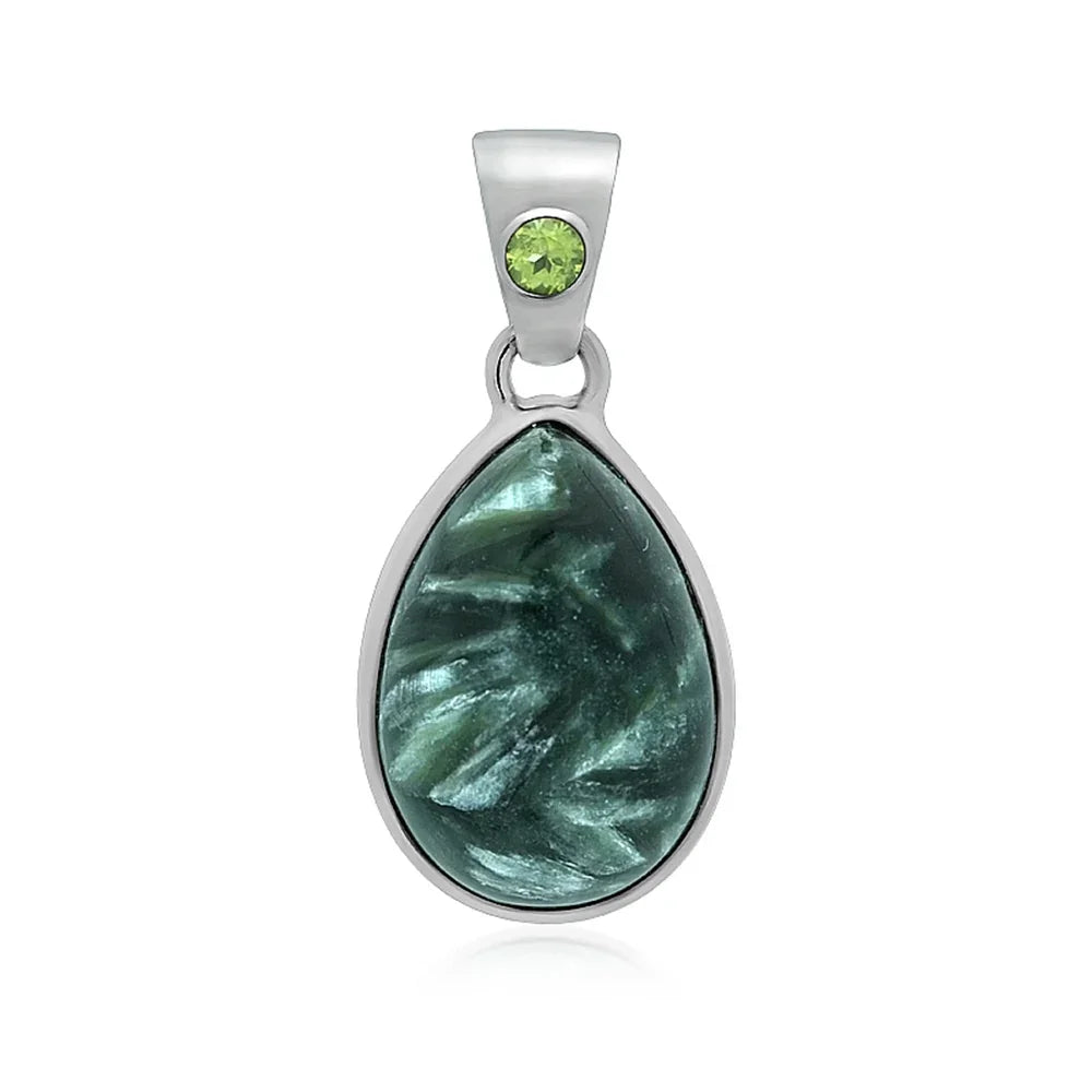 Anhänger Serafinit Tropfen (18 x 12mm), Peridot, 2,7cm, platiniert - MeinSchmuckShop