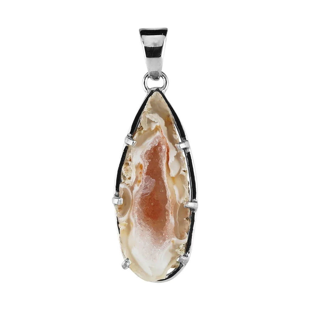 Anhänger Achatgeode, Tropfen (28 x 13mm), 4,4cm, platiniert - MeinSchmuckShop