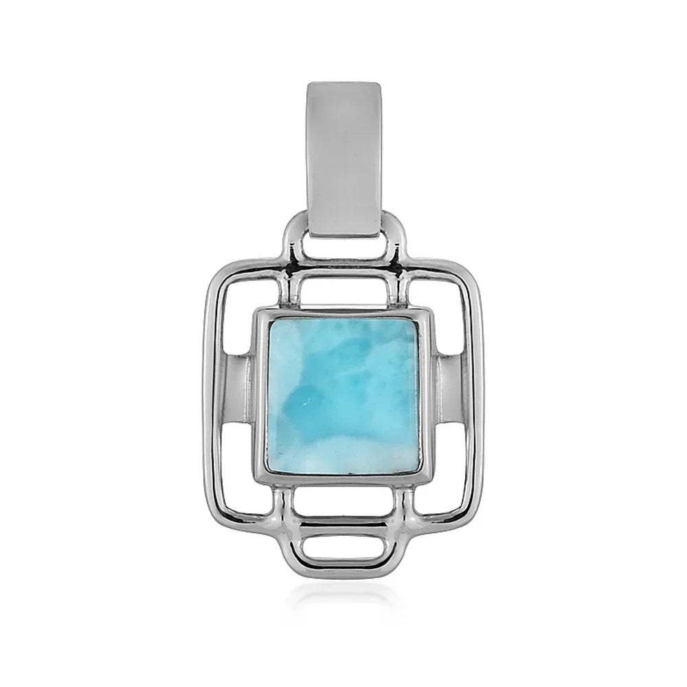 Anhänger Larimar, Quadrat (9 x 9mm), 2,7cm, platiniert - MeinSchmuckShop