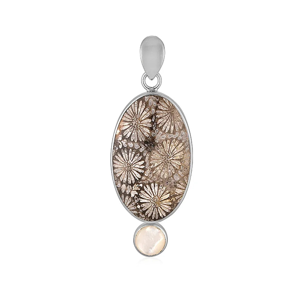 Anhänger versteinerte Koralle, Oval (30 x 19mm), Perlmutt, 3,3cm - MeinSchmuckShop