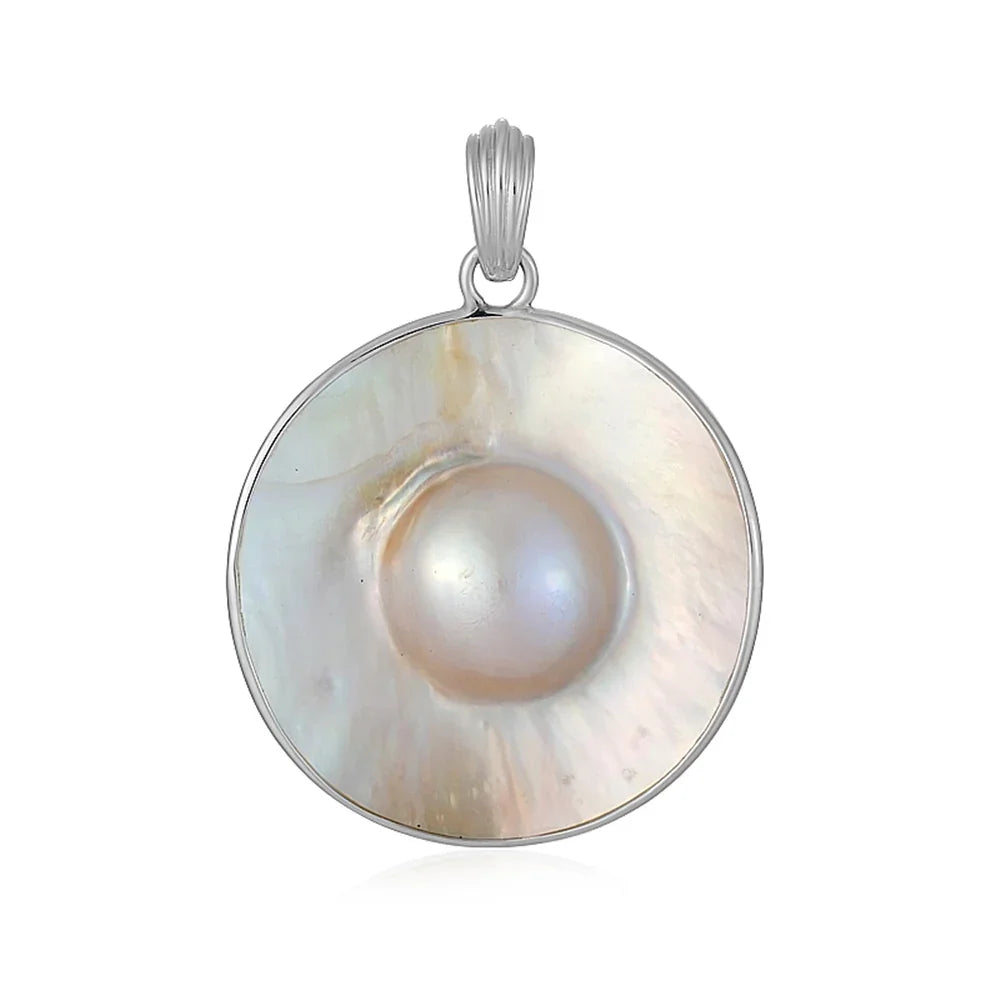 Anhänger Mabé-Perle, rund (25mm), 3,5cm, platiniert - MeinSchmuckShop