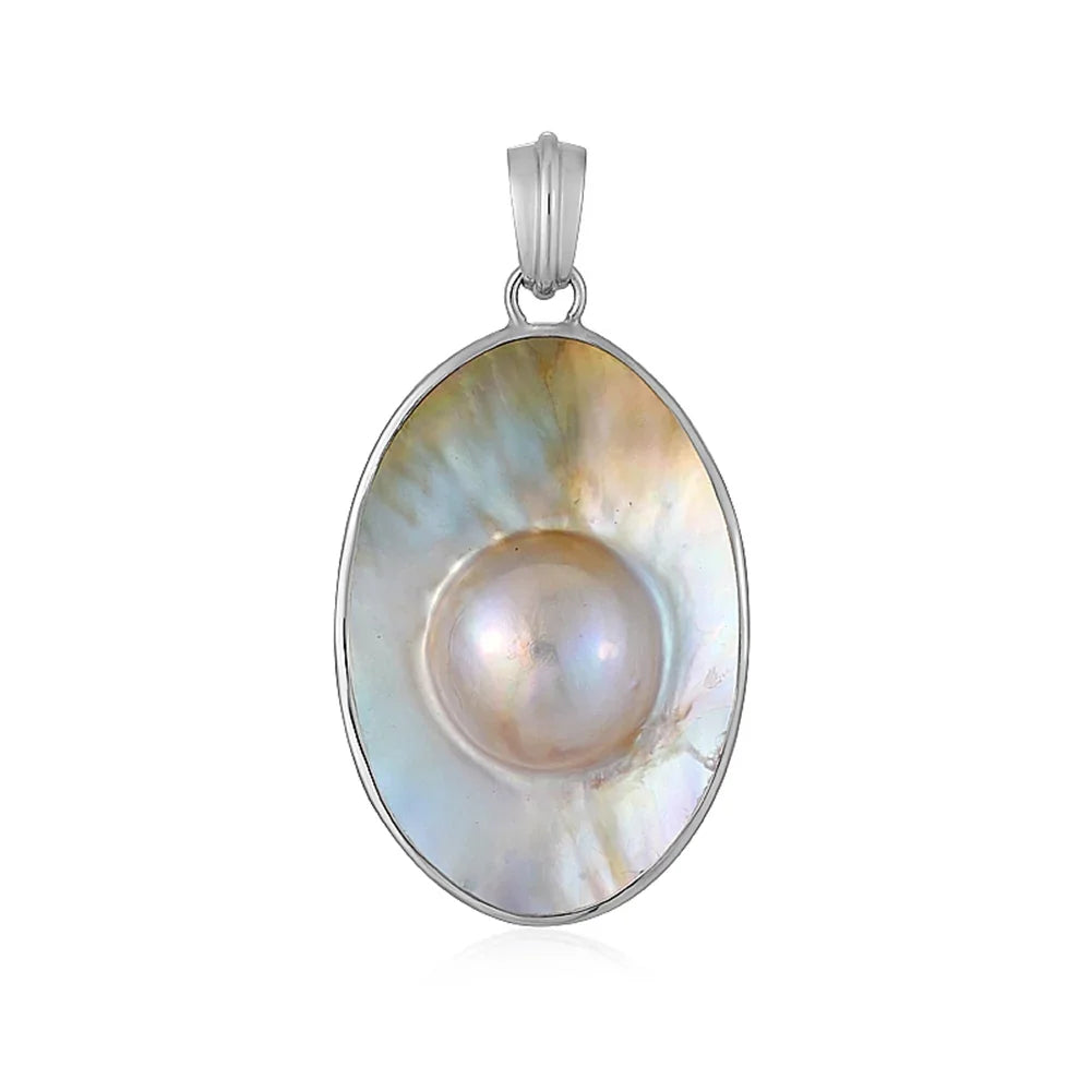Anhänger Mabé-Perle, Oval (40 x 20mm), 5,2cm, platiniert - MeinSchmuckShop