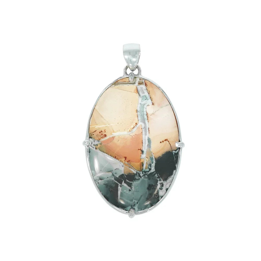 Anhänger Maligano-Jaspis Oval, 5,2cm, rhodiniert - MeinSchmuckShop