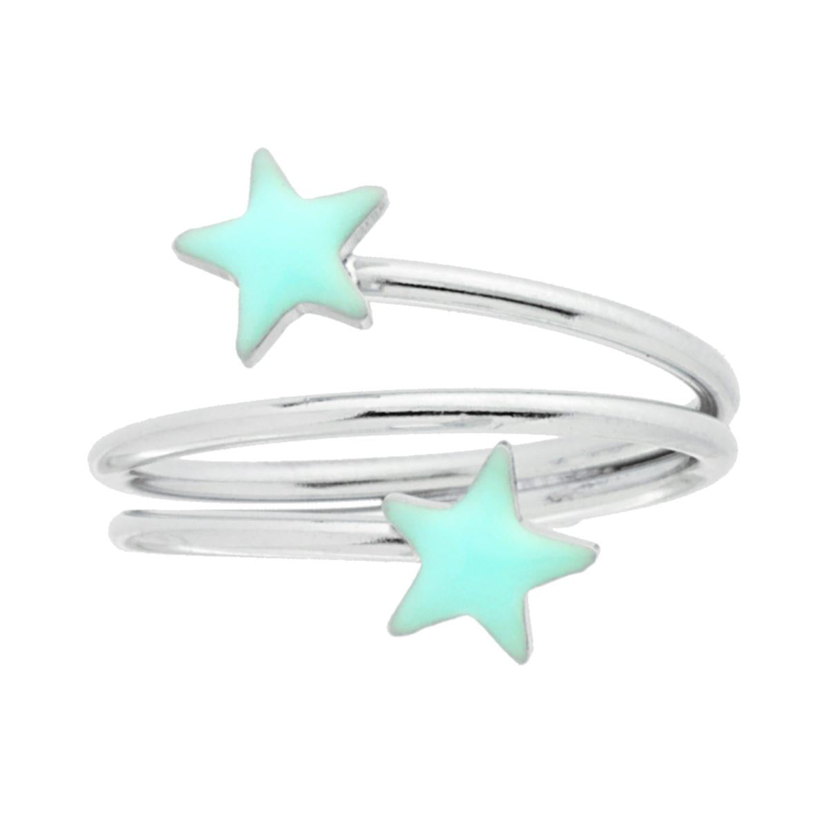 Draht-Ring mit Sternen, Aquamarin-Emaillierung, aus 925er Sterlingsilber, galvanisch rhodiniert. - MeinSchmuckShop
