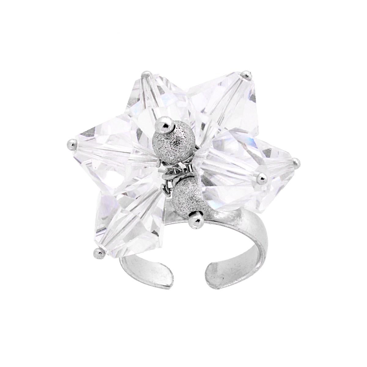 Ring mit weißem Kristall und 5 mm diamantierten Kugeln, Anhänger aus 925er Silber, galvanisch rhodiniert. - MeinSchmuckShop